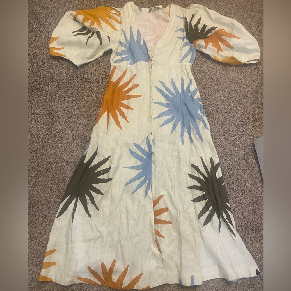 NWOT Anthropologie Cala de La Cruz Nane Linen Midi Resort Dress Sleeve M $700 - Picture 4 of 10